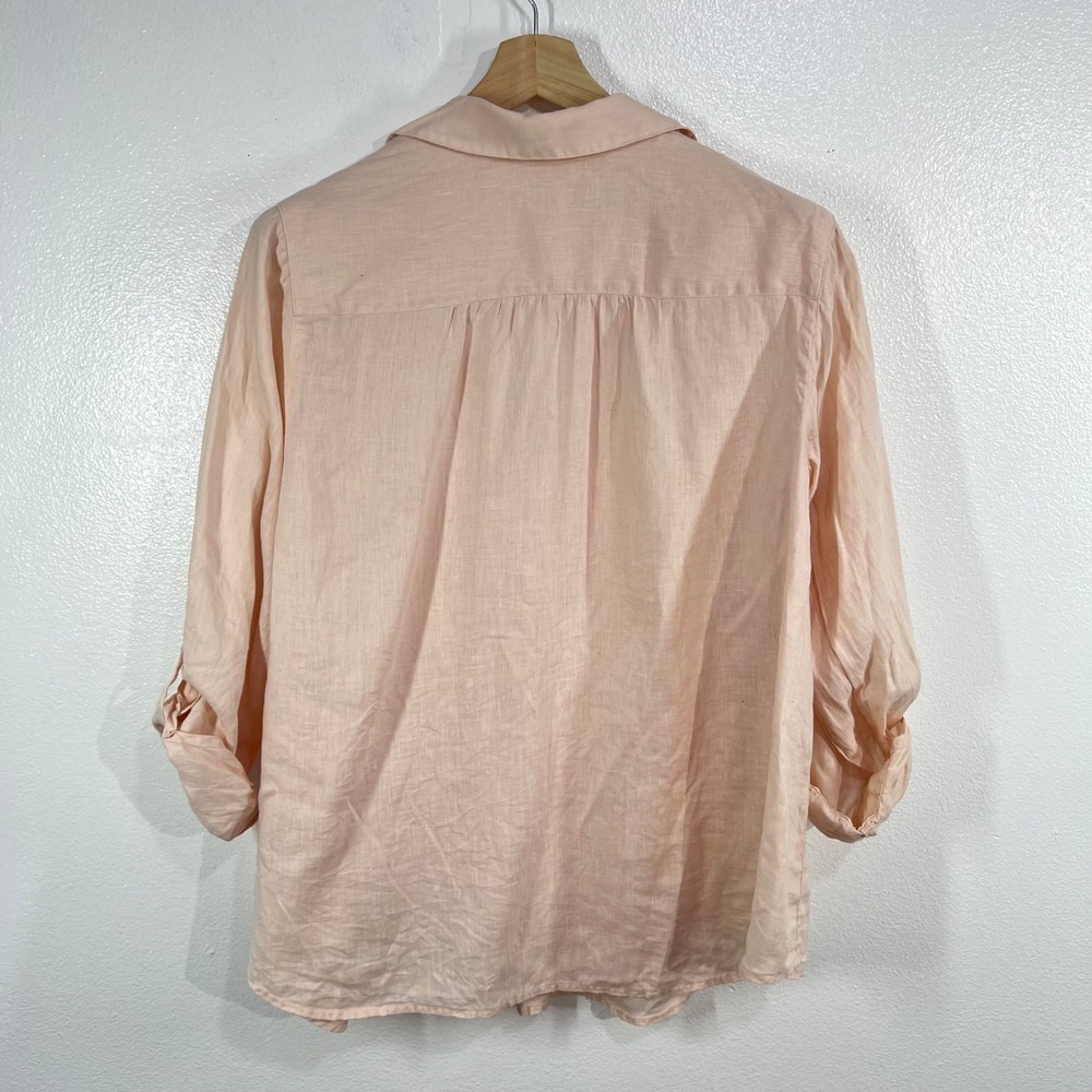 J Jill Linen Tab Sleeve A-Line Shirt Womens Large L Peach Pink Button Down Tunic - Picture 3 of 10